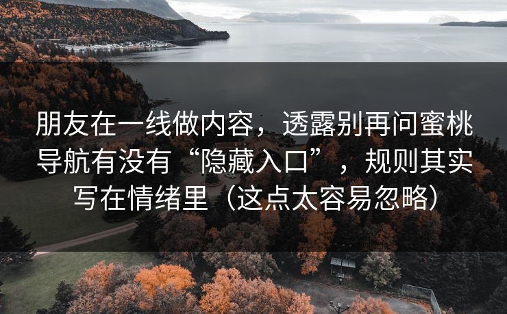 朋友在一线做内容，透露别再问蜜桃导航有没有“隐藏入口”，规则其实写在情绪里（这点太容易忽略）