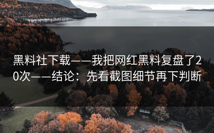 黑料社下载——我把网红黑料复盘了20次——结论：先看截图细节再下判断